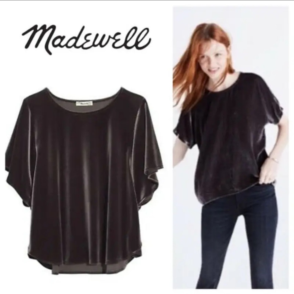 Madewell Velvet Butterfly Sleeve Blouse -charcoal small